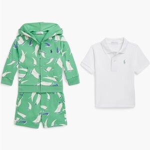 Polo Ralph Lauren Baby Boys Sailboat-Print Hoodie, Polo Shirt & Short Set